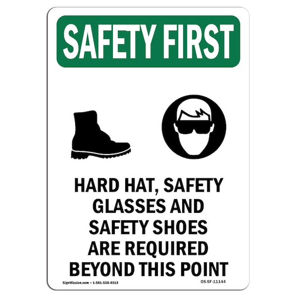 OSHA Sign, Hard Hat Glasses W/ Symbol, 14in X 10in Aluminum, 10" W, 14" H, Portrait